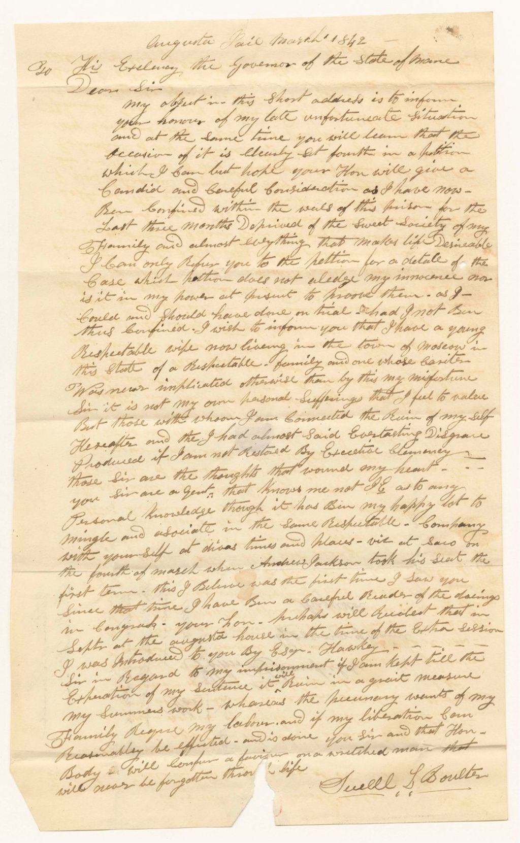 Miniature of Petition of Sewall L. Boulter for a pardon