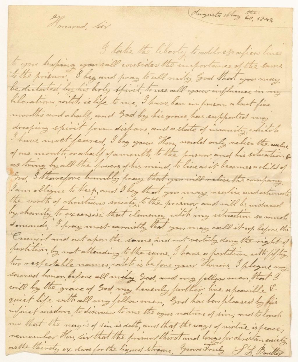 Miniature of Letter from Sewall L. Boulter, seeking a pardon