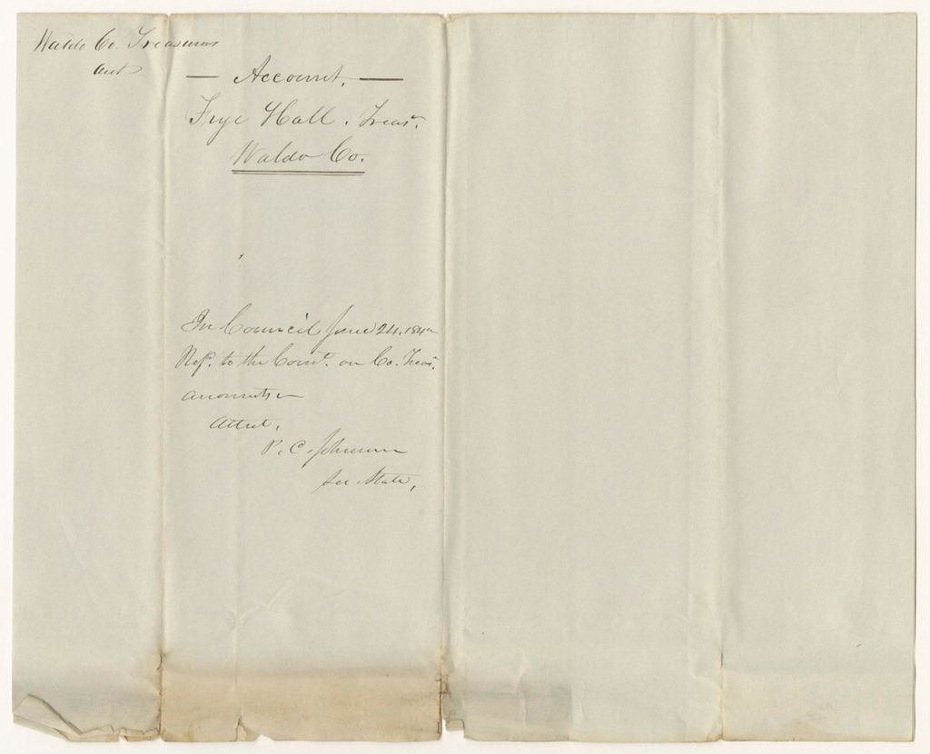 Miniature of Account of Frye Hall, Treasurer of Waldo County