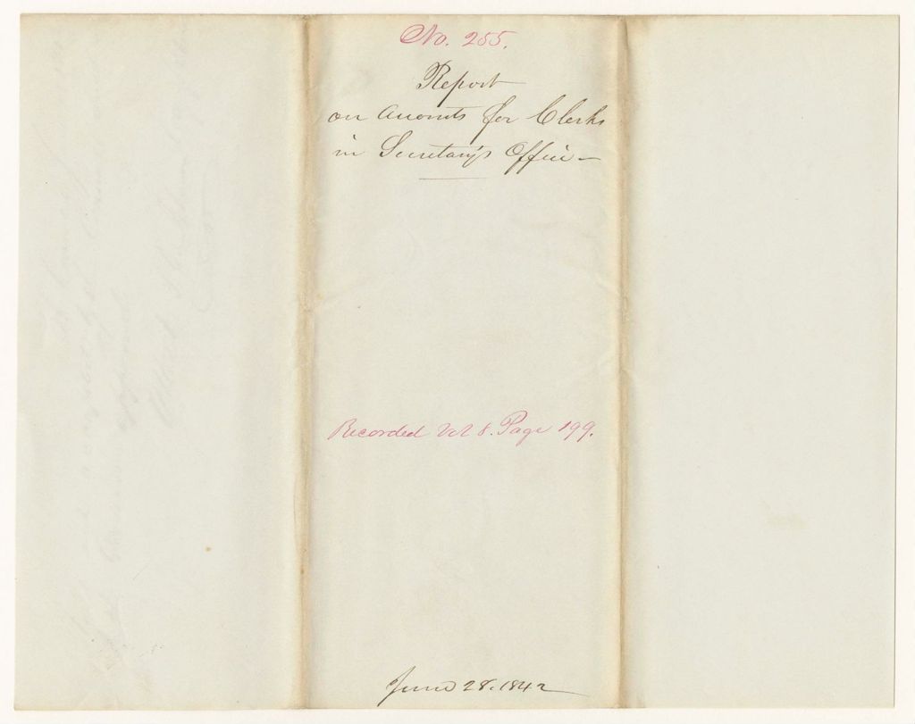 Miniature of Report 255: Report on Accounts for Clerks in Secretary's Office