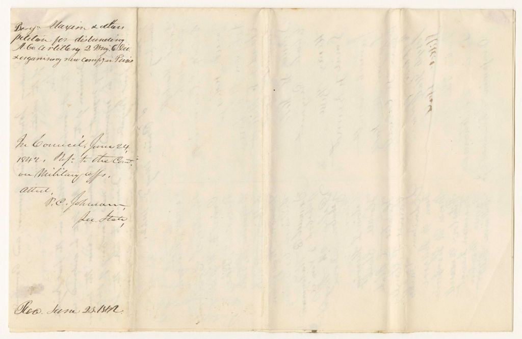 Miniature of Benjamin Maxim and others' petition for disbanding the A Company of Artillery in the 2nd Brigade 6th Division and organizing a new Company in paris
