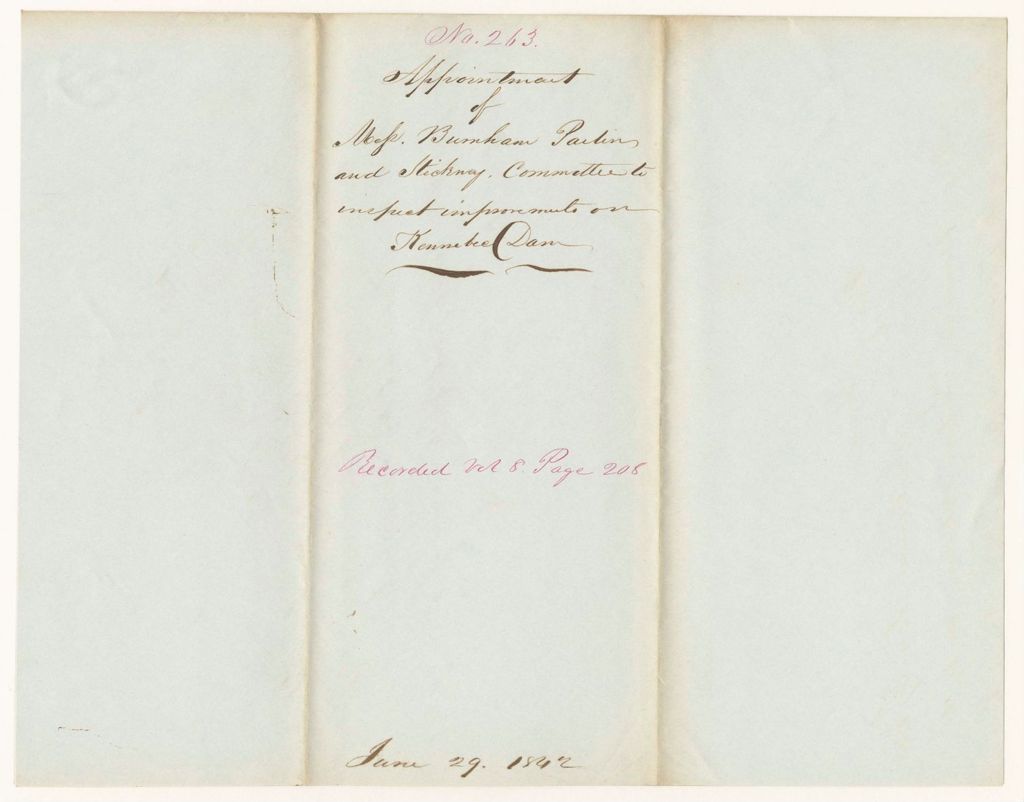 Miniature of Report 263: Appointment of Messrs. Burnham, Parlin, and Stickney - Committee to Inspect Improvements on Kennebec Dam