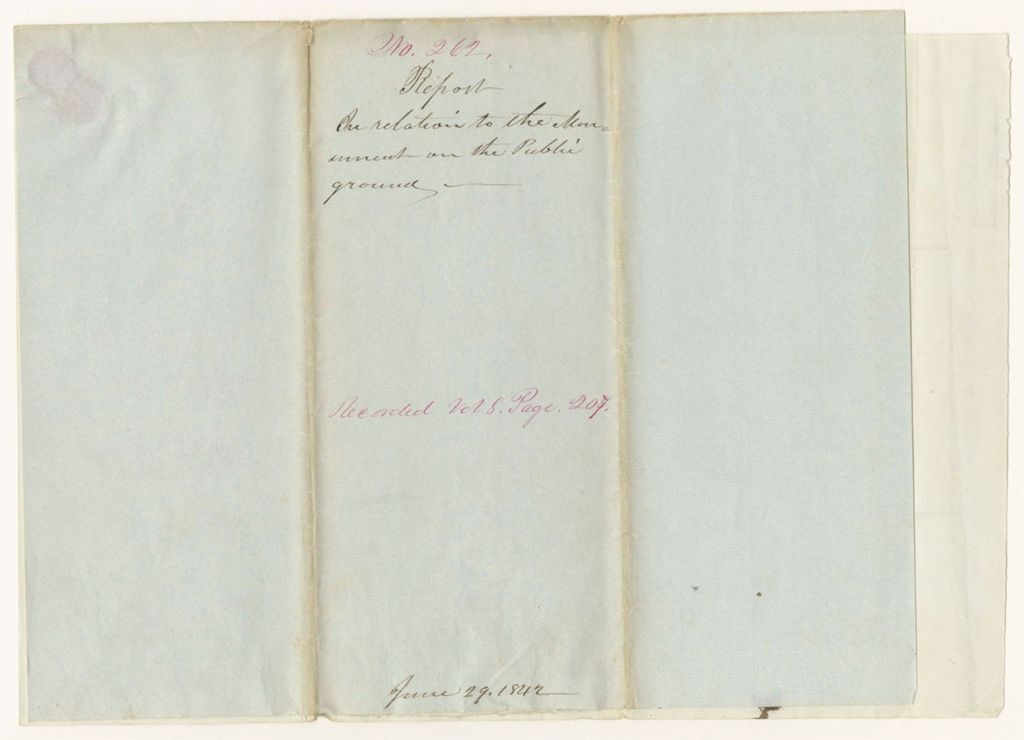 Miniature of Report 262: Report in Relation to the Monument of the Public Ground
