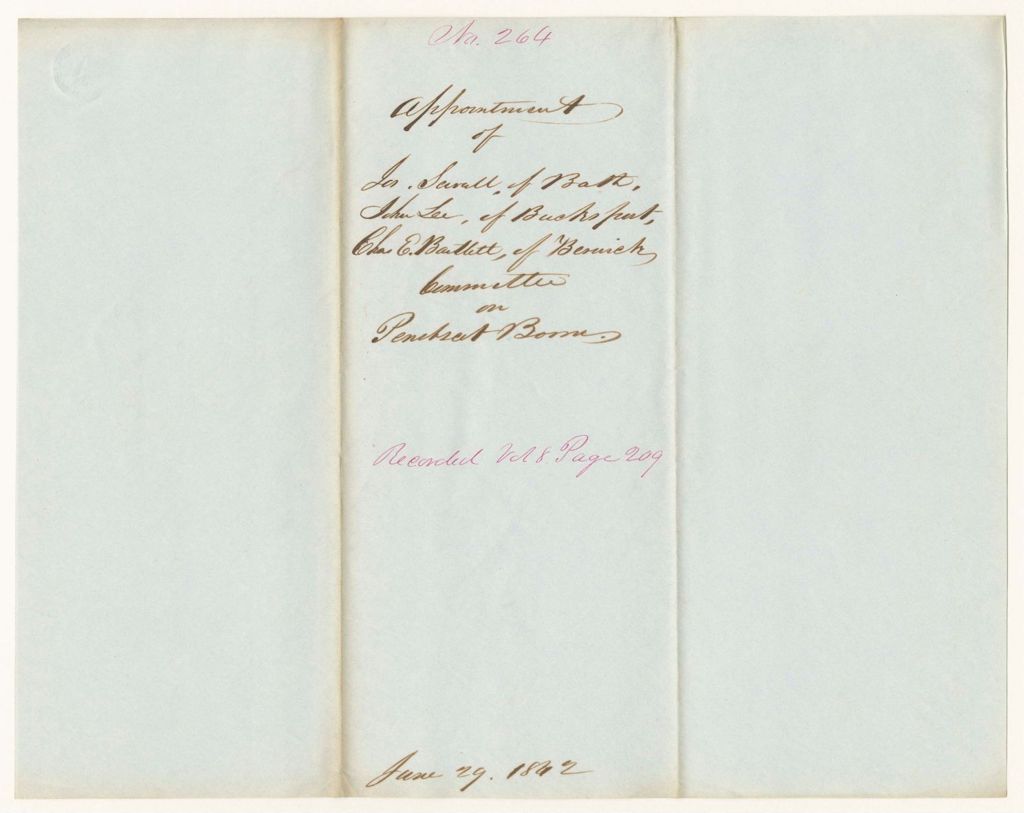 Miniature of Report 264: Appointment of Joseph Sewall of Bath , John Lee of Bucksport, Charles E. Bartlett of Berwick - Committee on Penobscot Boom