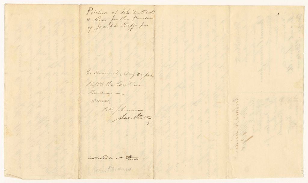 Miniature of Petition of John D. McCrate for the Pardon of Joseph Huff Jr.
