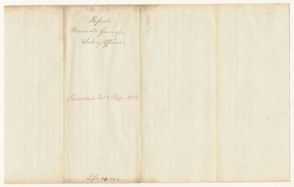 Miniature of Report 282: Report - Warrants in Favor of Salary Officers