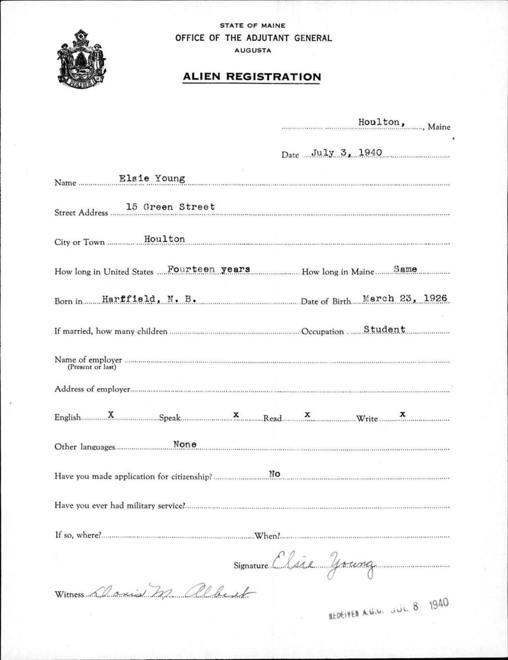 Miniature of Alien Registration- Young, Elsie (Houlton, Aroostook County)