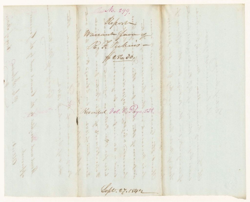 Miniature of Report 299: Report - Warrant in Favor of R.F. Perkins