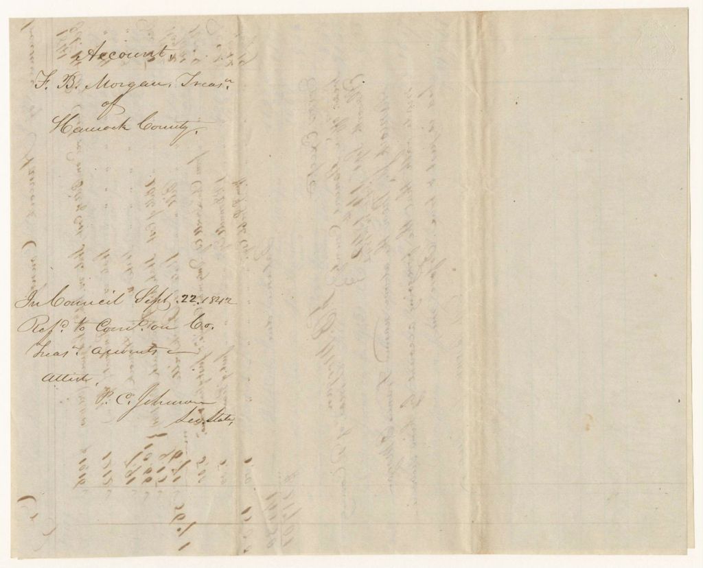 Miniature of Account of F.B. Morgan, Treasurer of Hancock County