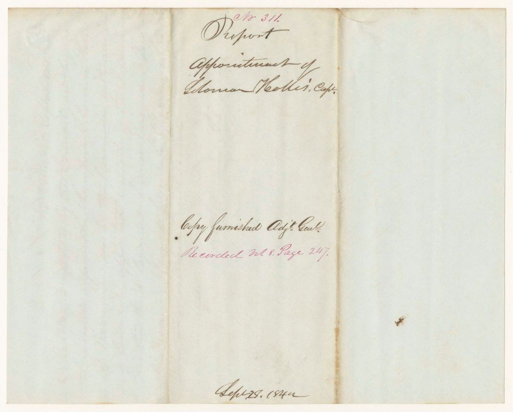 Miniature of Report 311: Report - Appointment of Solomon Hollis, Captain