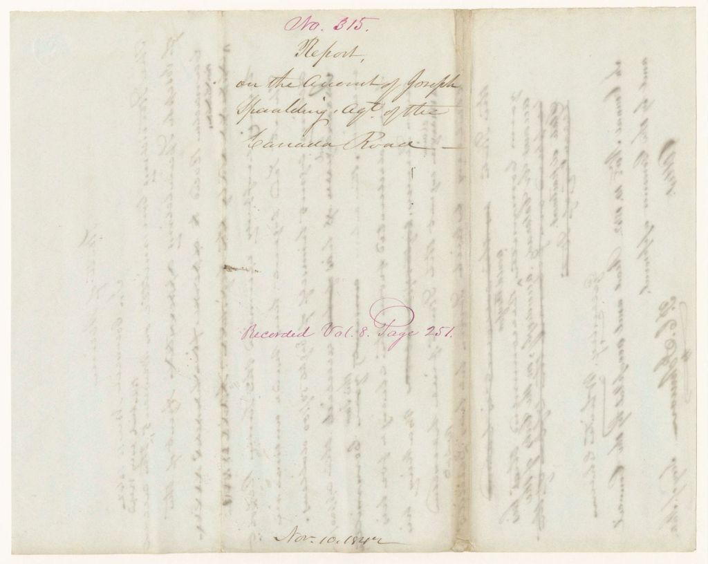 Miniature of Report 315: Report on the Account of Joseph Spaulding, Agent of the Canada Road