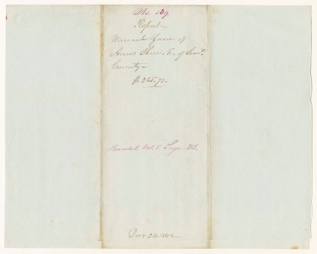 Miniature of Report 339: Report - Warrant in Favor of Amos Shed, Treasurer of Somerset County