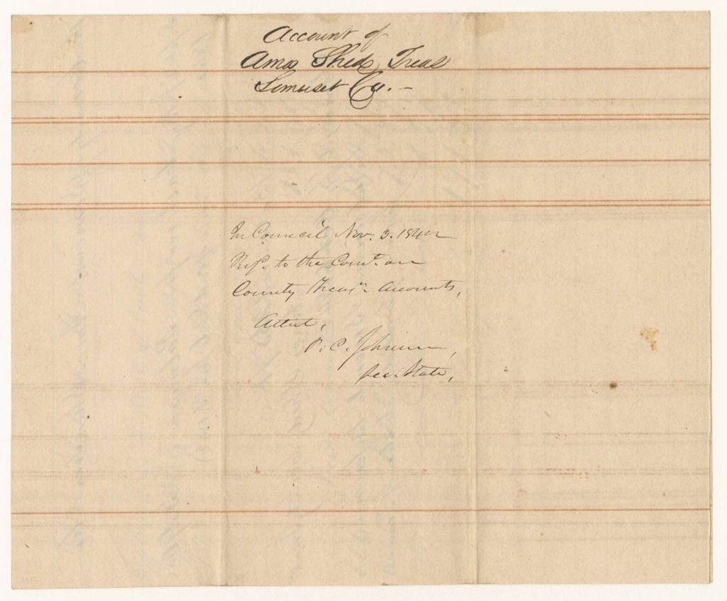 Miniature of Account of Amos Shed, Treasurer of Somerset County