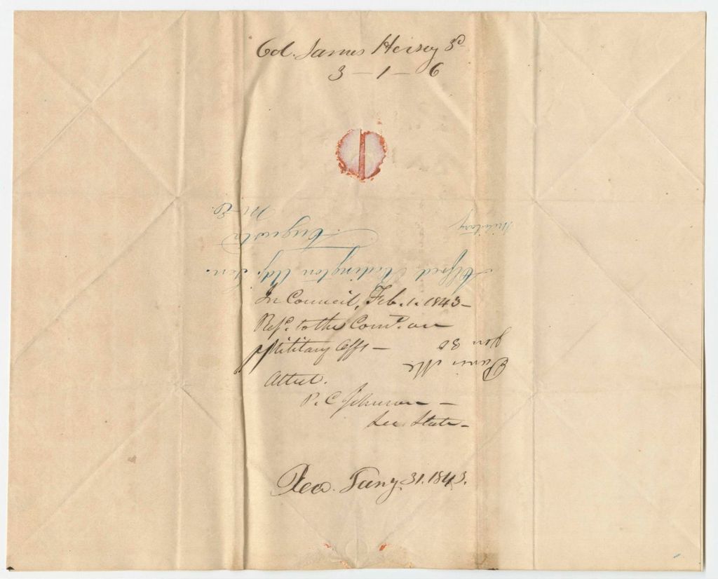 Miniature of Communication from James Hersey the 3rd, in relation to the election of Benjamin Libby to the office of Lieut. of the "C" Company of Infantry in the 3rd Regiment, 1st Brigade, 6th Division