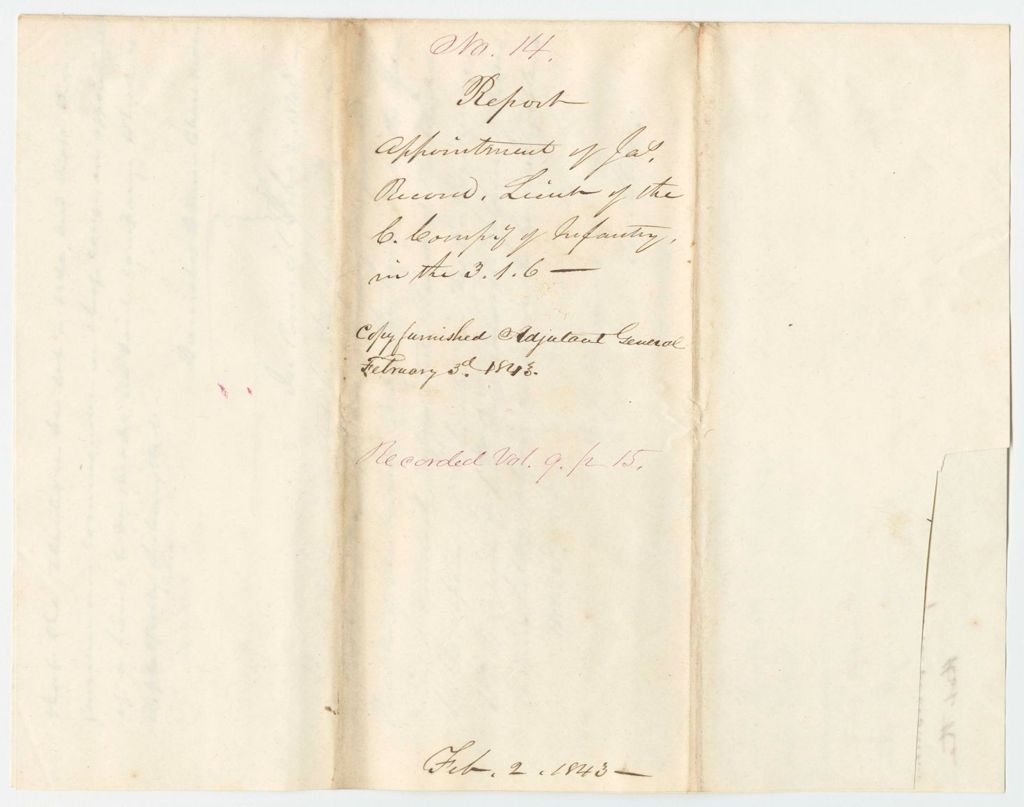 Miniature of Report 14: Report - Appointment of James Record, Lieutenant of the "C" Company of Infantry in the 3rd Regiment, 1st Brigade, 6th Division
