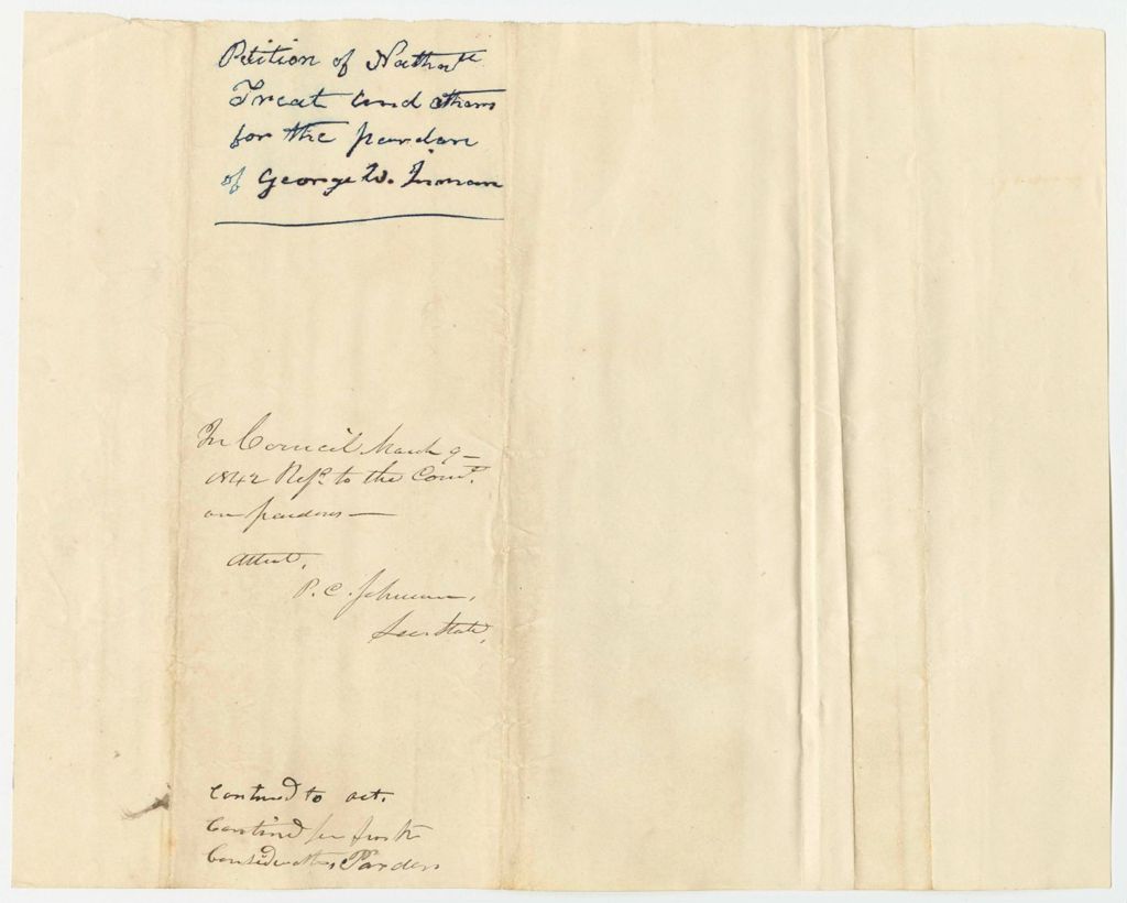 Miniature of Petition of Nathaniel Treat and others for the pardon of George W. Innman