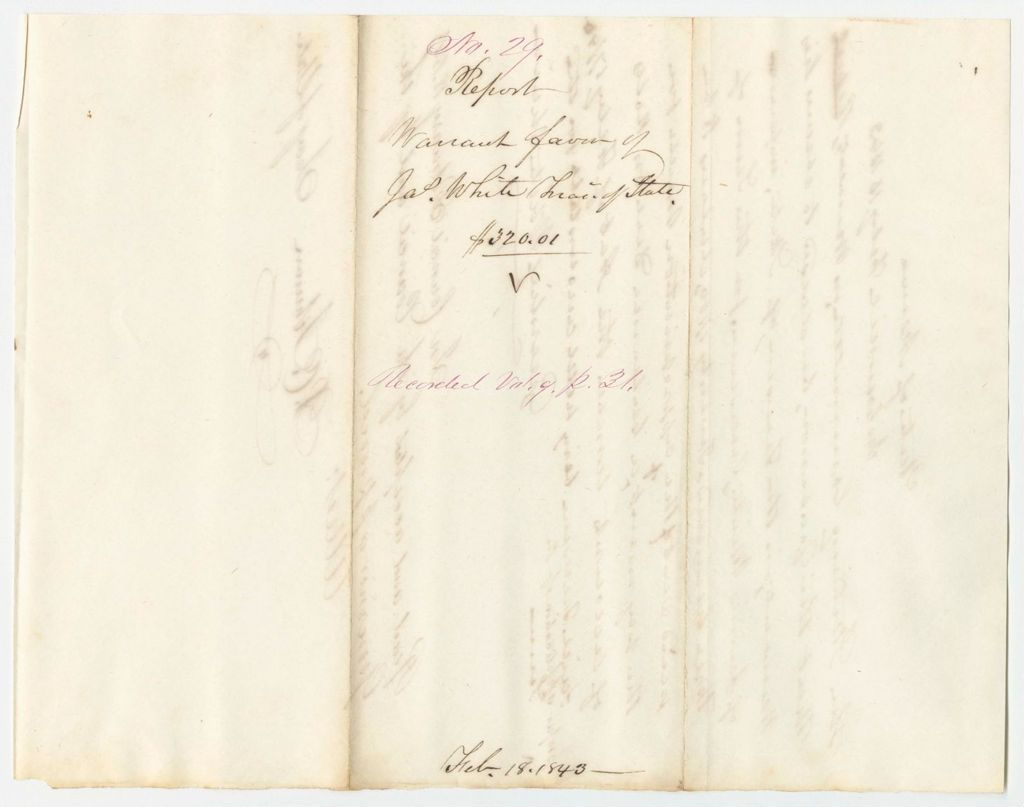 Miniature of Report 29: Report - Warrant in Favor of James White, Treasurer of State