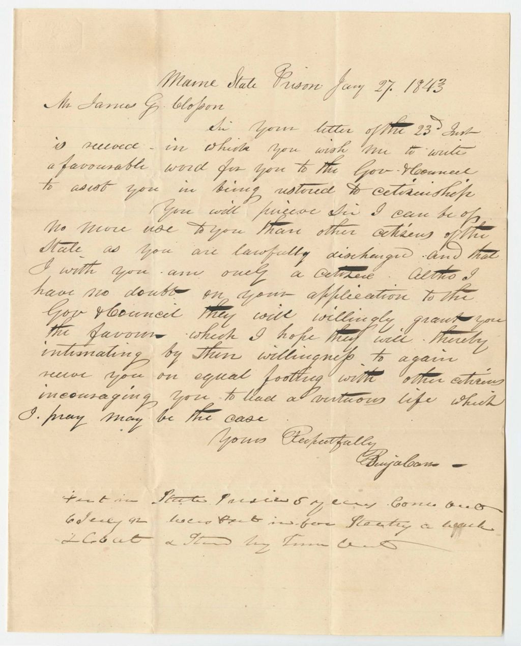 Miniature of Communication from Benjamin Carr in relation to the pardon of James Classon