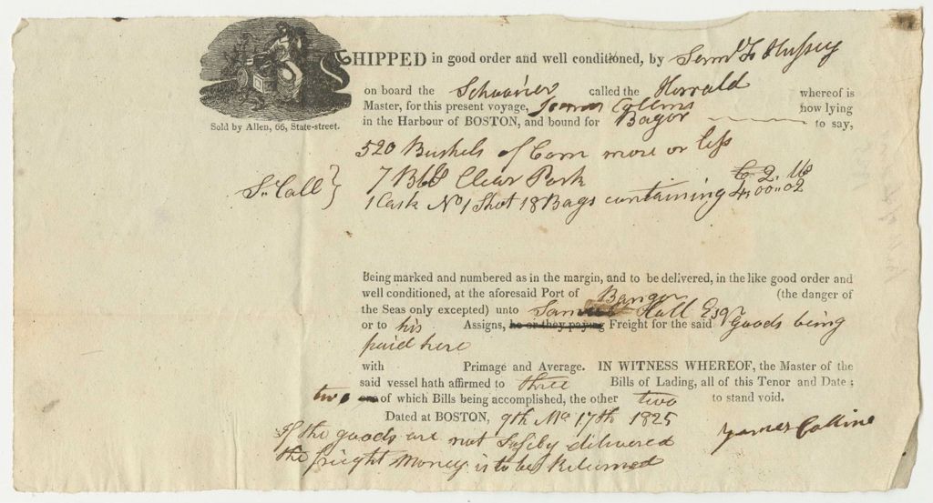 Miniature of Samuel F. Hussey Receipt for Shipping Goods from Boston to Bangor