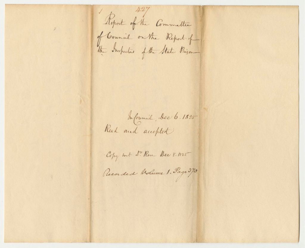Miniature of Report 427: Report on the Report of the Inspectors of the State Prison