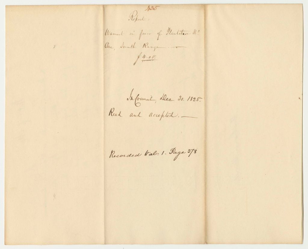 Miniature of Report 434: Report on the Warrant in Favor of Oliver Perkins for a Pension