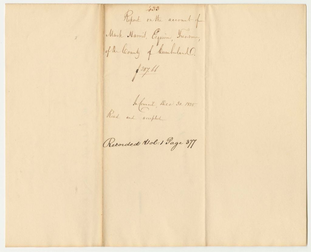 Miniature of Report 433: Report on the Account of Mark Harris, Esq., Treasurer of Cumberland County