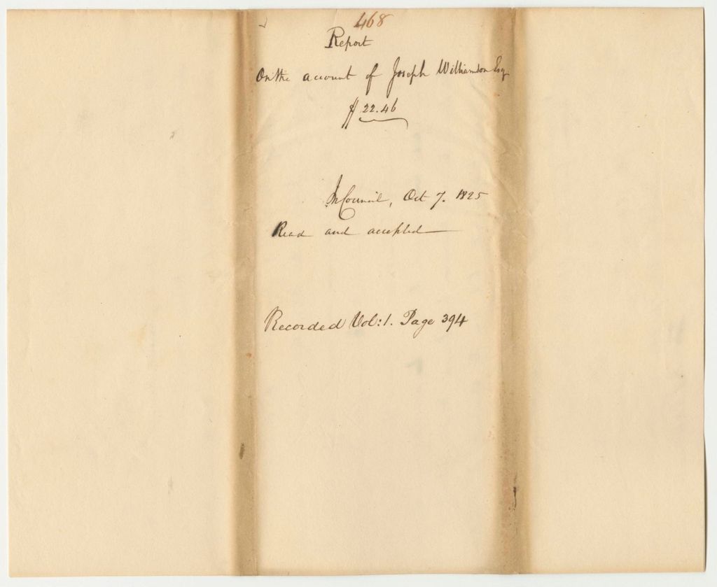 Miniature of Report 468: Report on the Account of Joseph Williamson, Esq., Attorney for Hancock County
