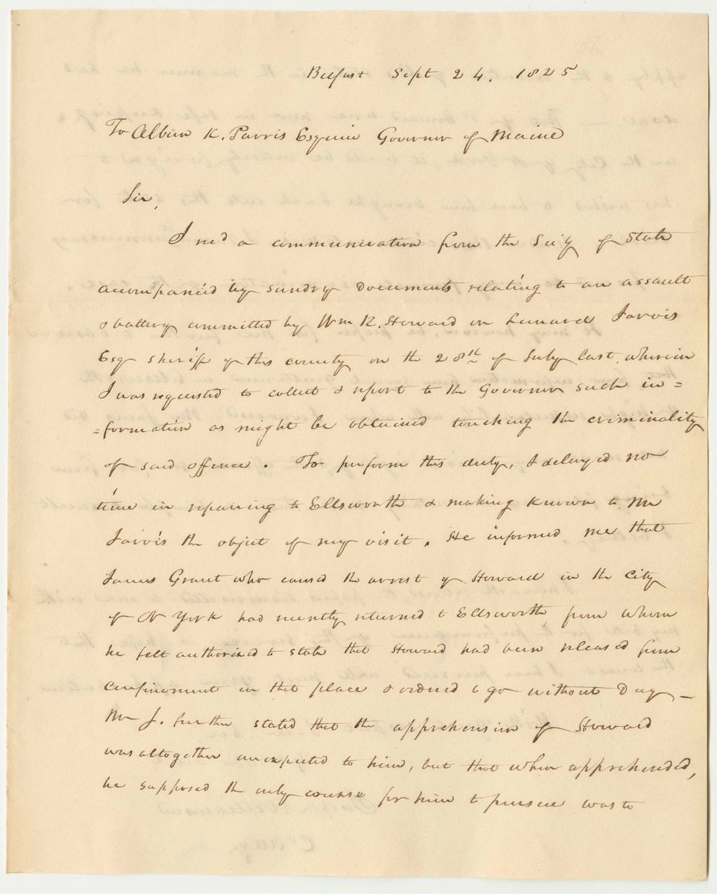 Miniature of Letter from Joseph Williamson to the Governor, Regarding William R. Jarvis