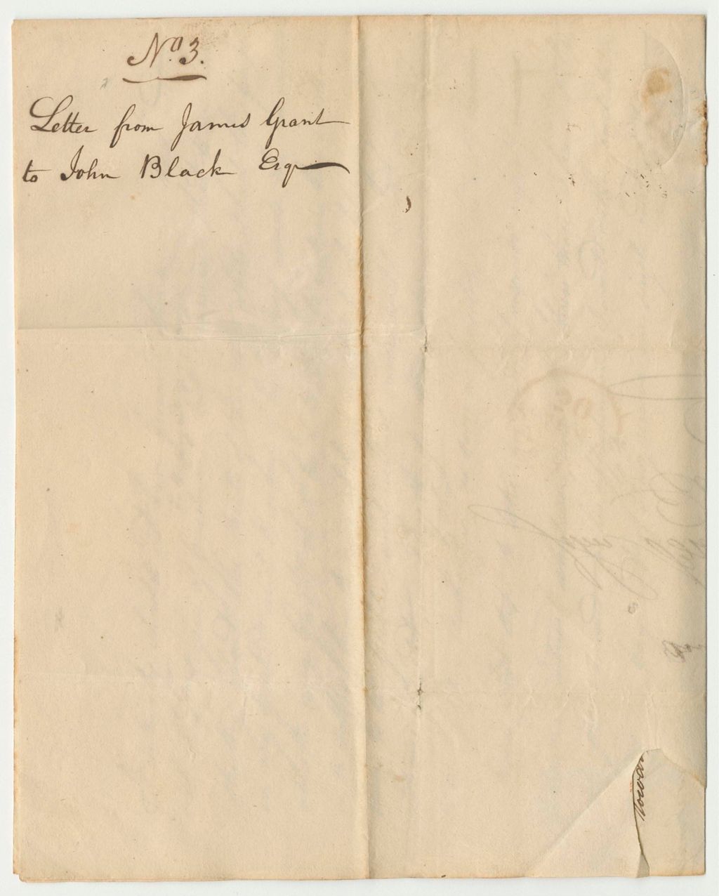 Miniature of Document No. 3: Letter from James Grant to John Black, Esq.