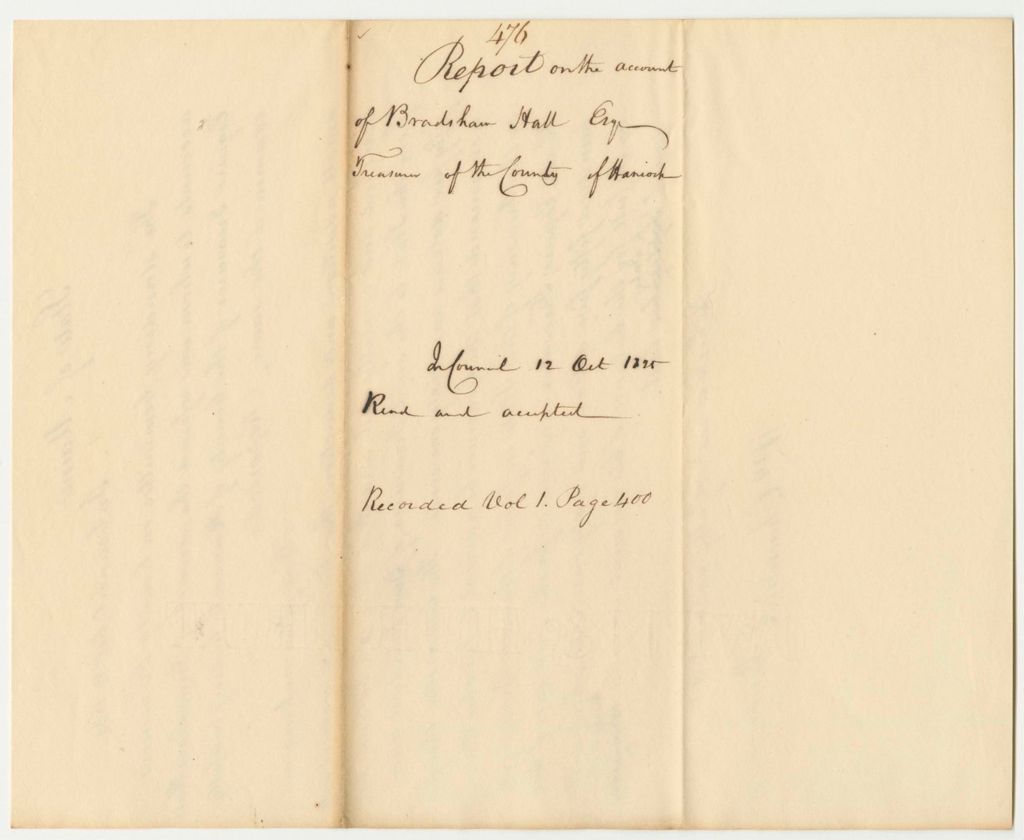 Miniature of Report 476: Report on the Account of Bradshaw Hall, Esq., Treasurer of Hancock County
