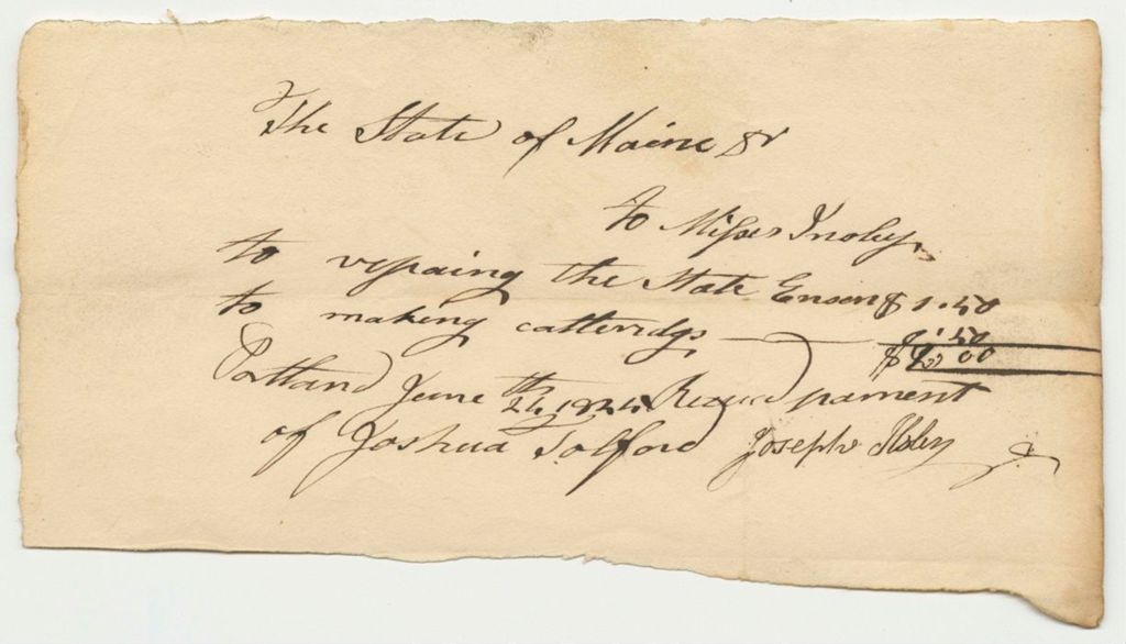 Miniature of Receipt from Misses Insley for Joshua Tolford