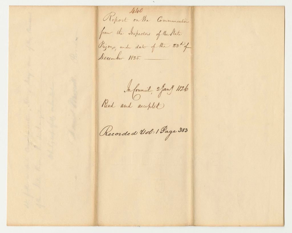 Miniature of Report 440: Report on the Communication from the Inspectors of the State Prison, December 22nd 1825