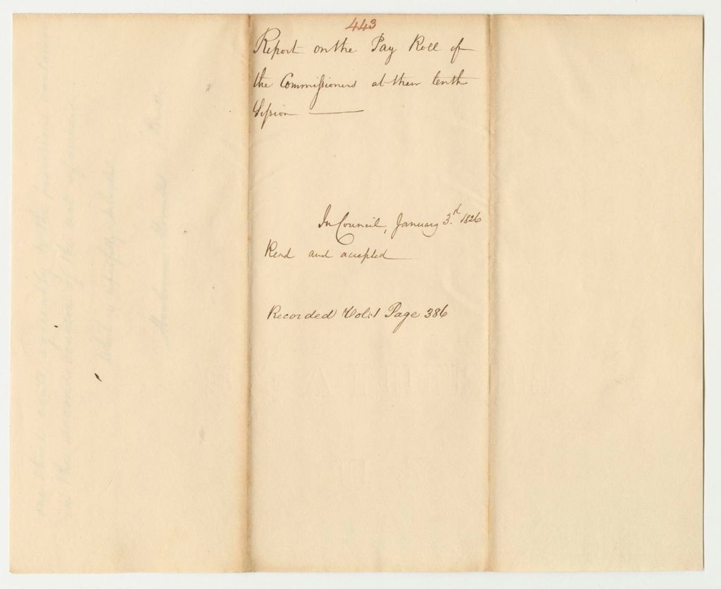 Miniature of Report 443: Report on the Payroll of the Commissioners Under the Act of Separation at Their 10th Session