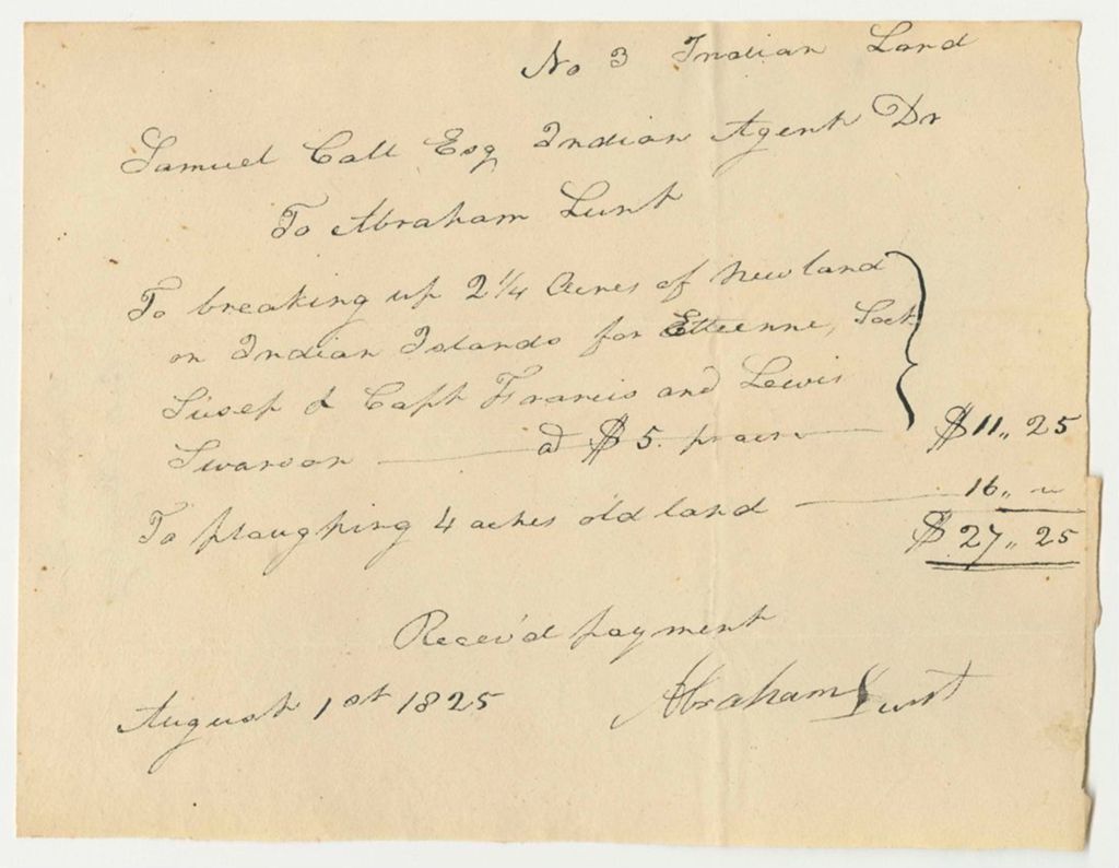 Miniature of Abraham Lunt's Bill for Ploughing on New Land on Indian Islands