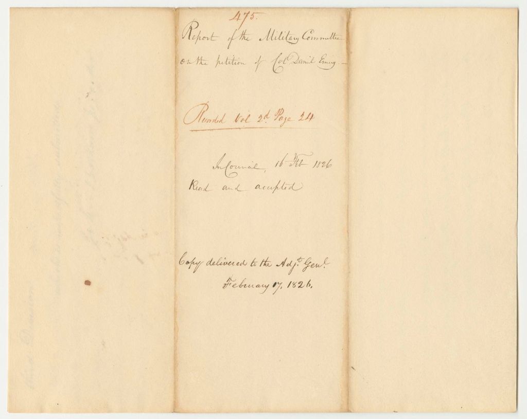 Miniature of Report 475: Report on the Petition of Colonel Daniel Emery for a Company of Infantry in Etna