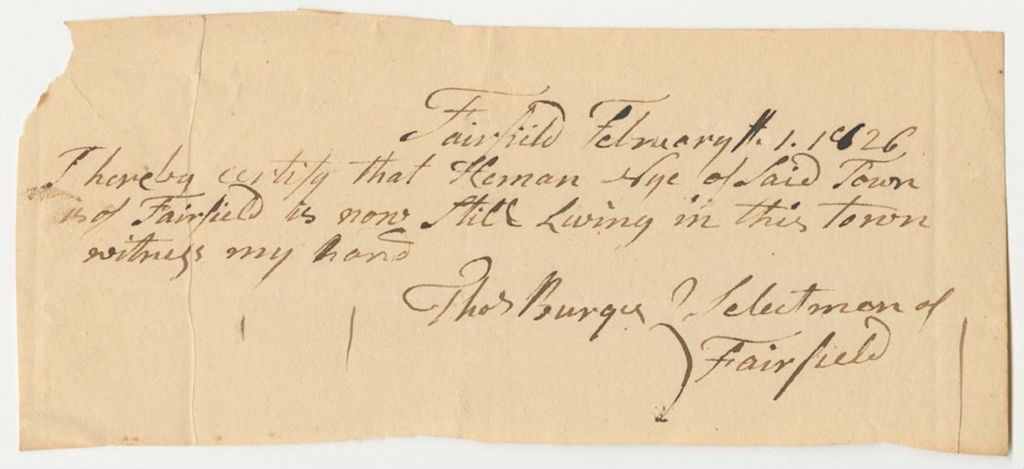 Miniature of Selectmen of Fairfield Certification for the Pension of Heman Nye