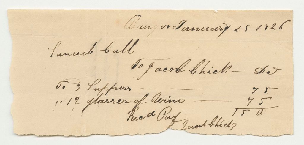 Miniature of Jacob Chik's Bill for Supplies for Penobscot Indians