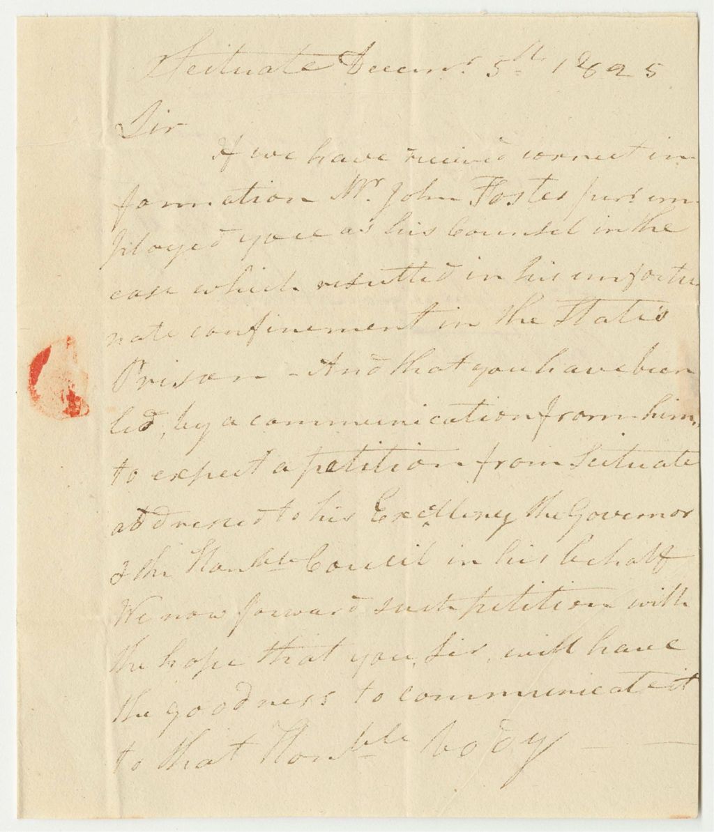 Miniature of Letter from Cushing Otis Regarding the Petition for the Pardon of John Foster Jr.