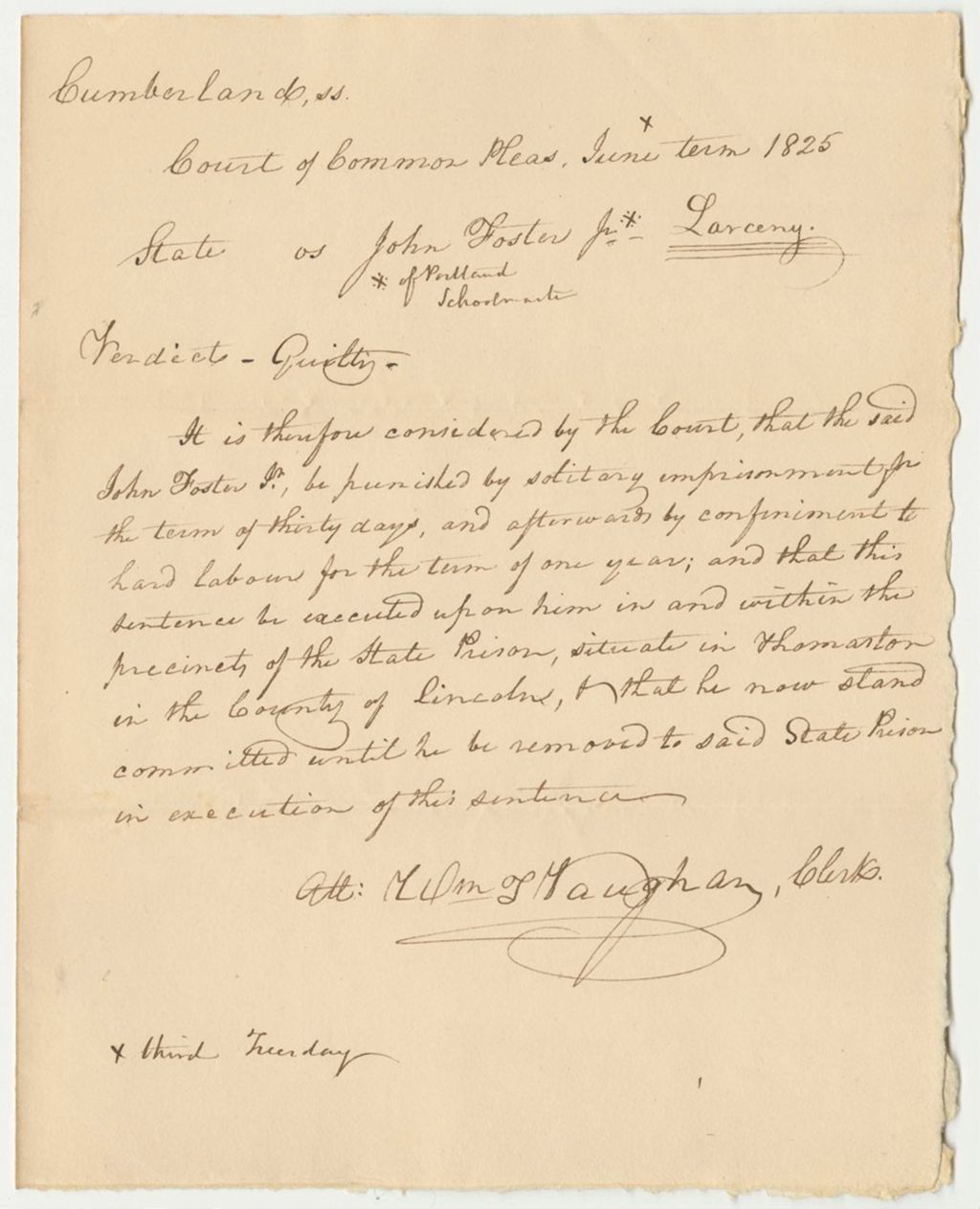 Miniature of State of Maine vs. John Foster Sentence