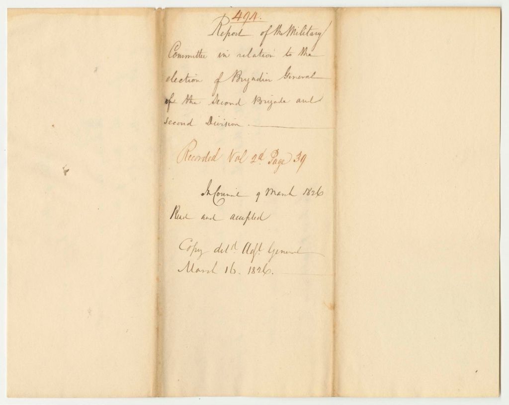 Miniature of Report 494: Report in Relation to the Election of Brigadier General of the 2nd Brigade and 2nd Division