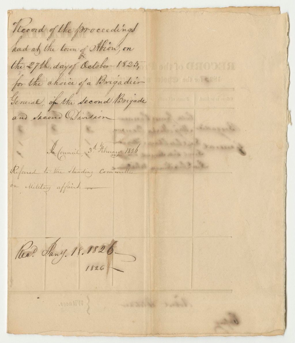 Miniature of Record of the Proceedings at the Town of Albion for the Choice of Brigadier General for the Second Brigade Second Division