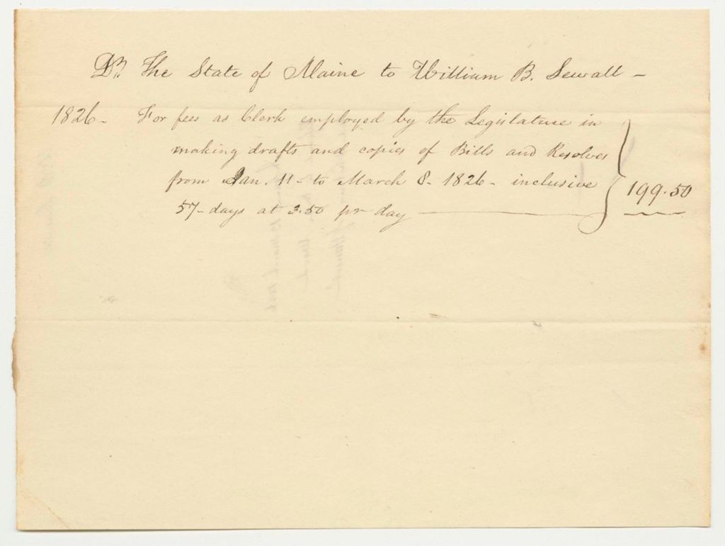 Miniature of William B. Sewall Bill for Fees as a Clerk in the Legislature