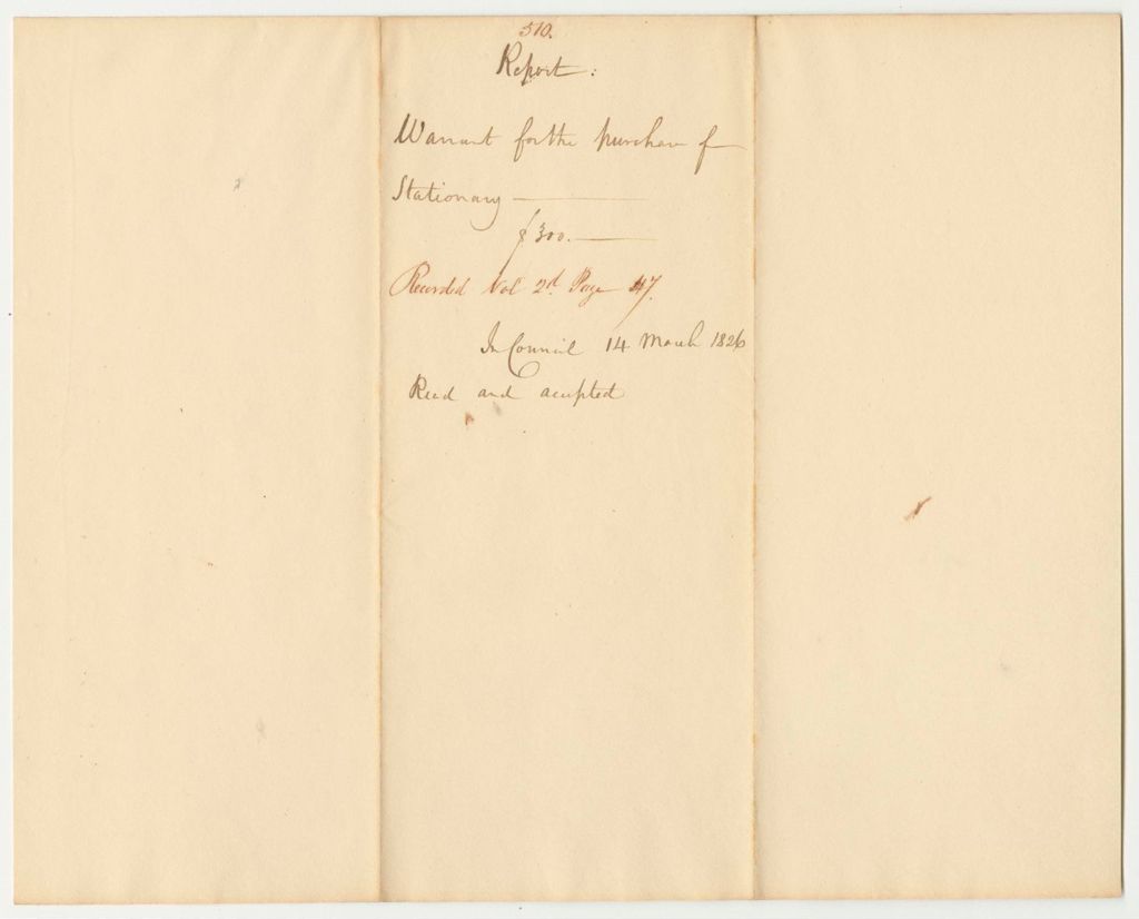 Miniature of Report 510: Report on the Warrant for the Purchase of Stationary