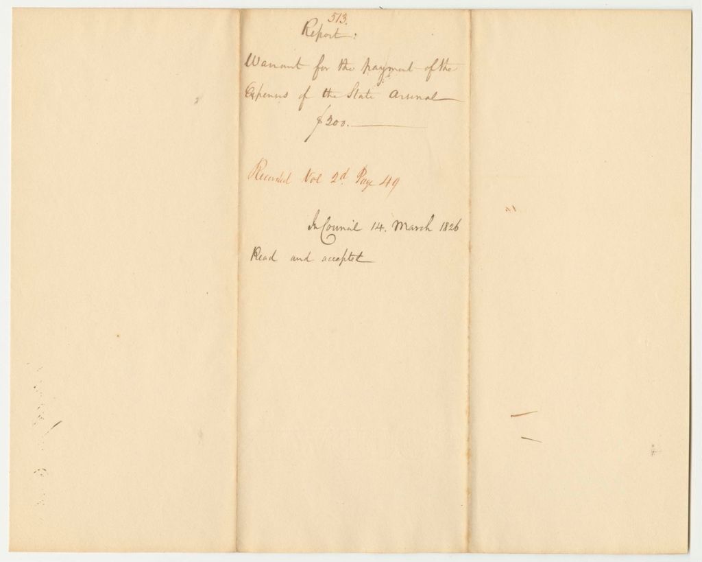 Miniature of Report 513: Report on the Warrant for the Payment of the Expenses of the State Arsenal