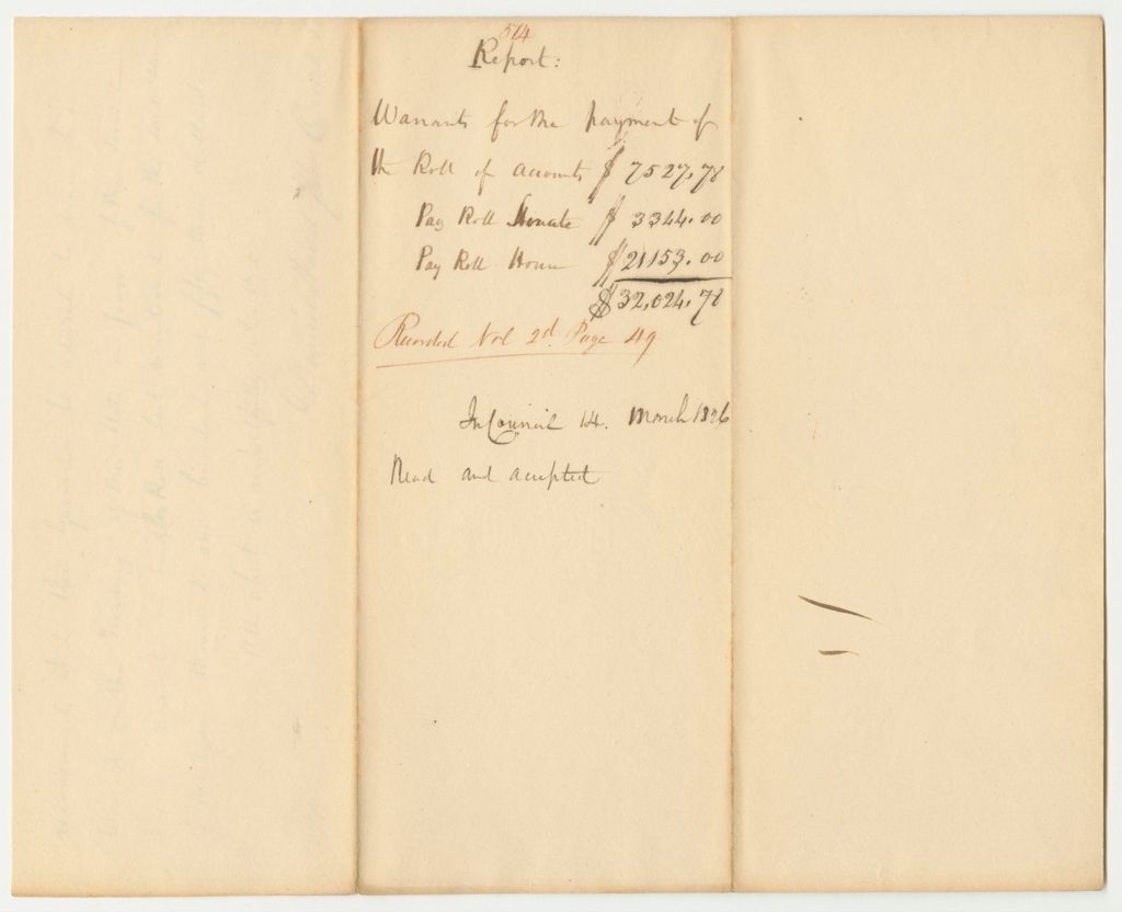 Miniature of Report 514: Report on the Warrants for the Payment of the Roll of Accounts, House Payroll, and Senate Payroll