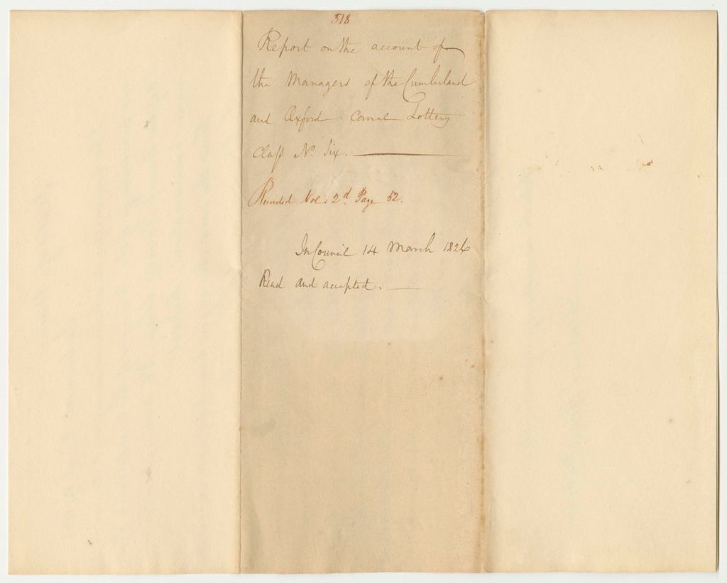 Miniature of Report 518: Report on the Account of the Managers of the Cumberland and Oxford Canal Lottery, Class #6