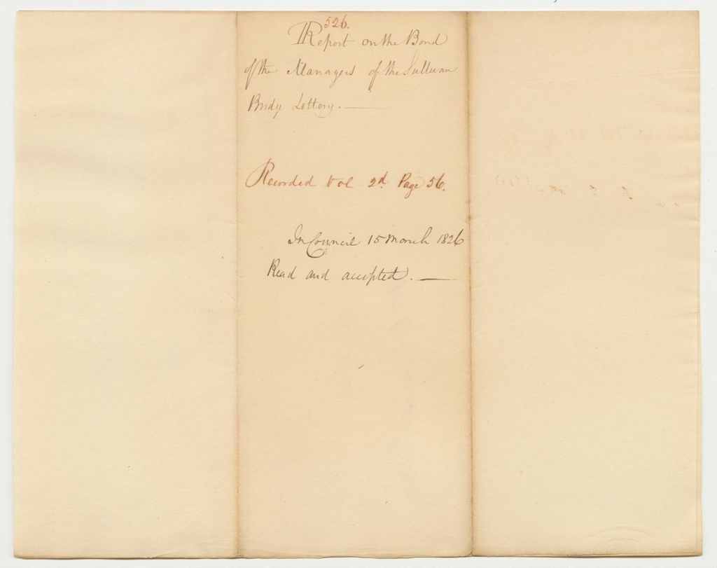 Miniature of Report 526: Report on the Bond of the Managers of the Sullivan Bridge Lottery