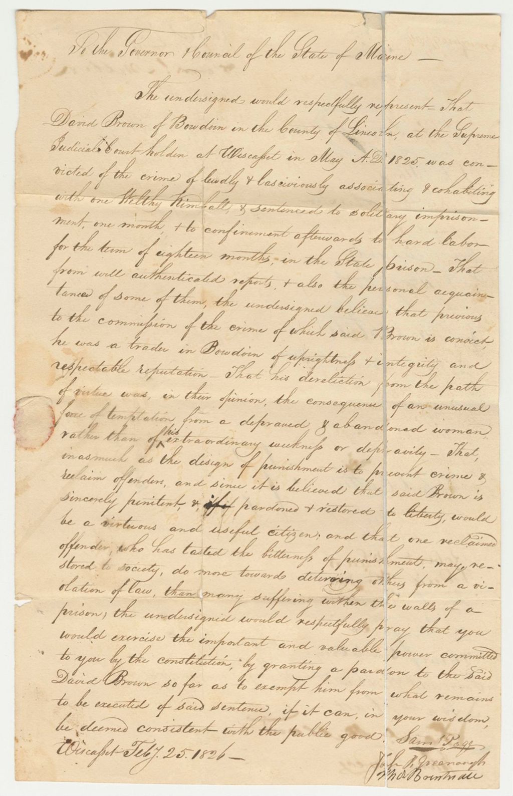 Miniature of Petition for the Pardon of David Brown
