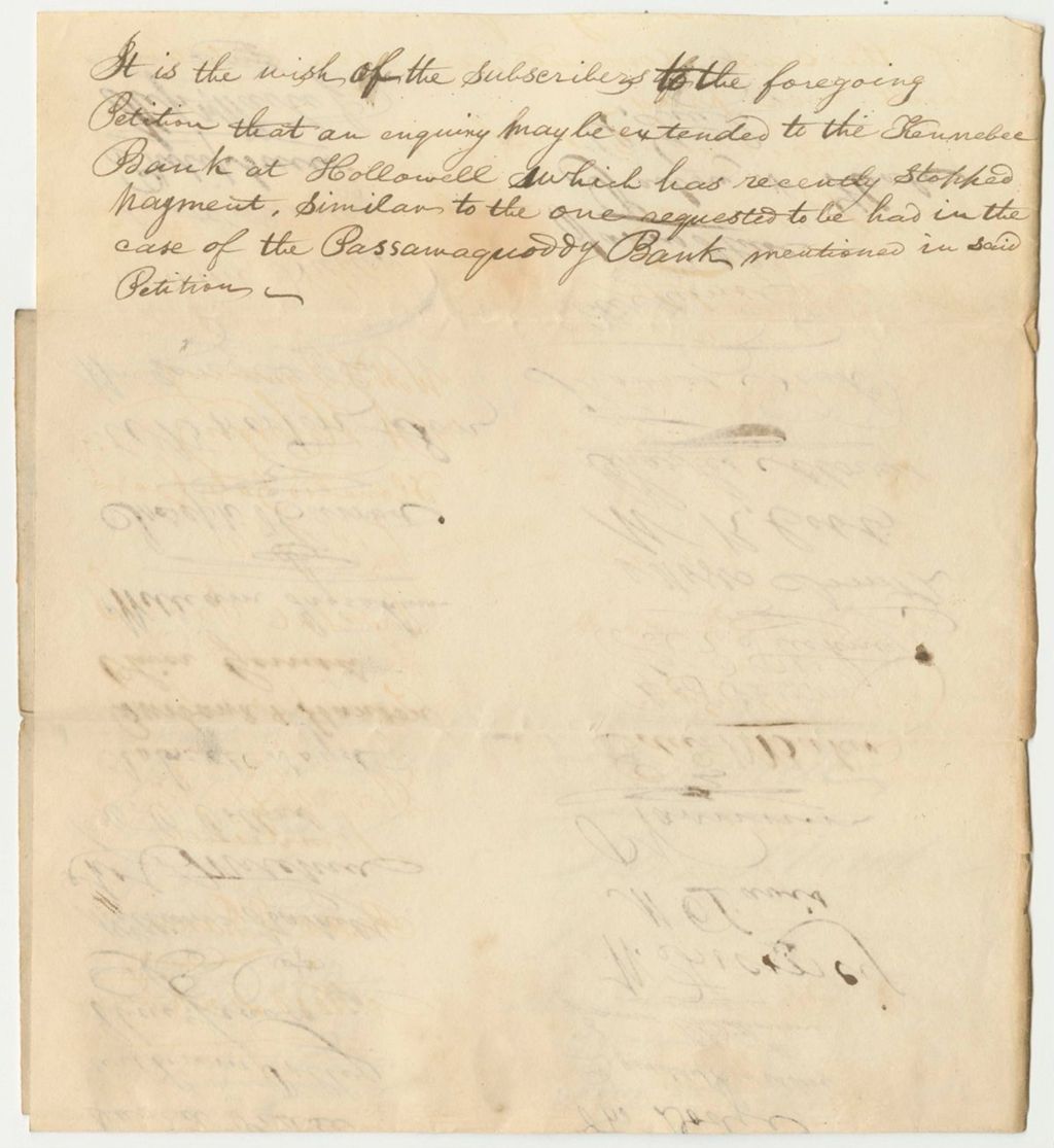 Miniature of Petition that an Inquiry May be Extended to the Kennebec Bank at Hallowell