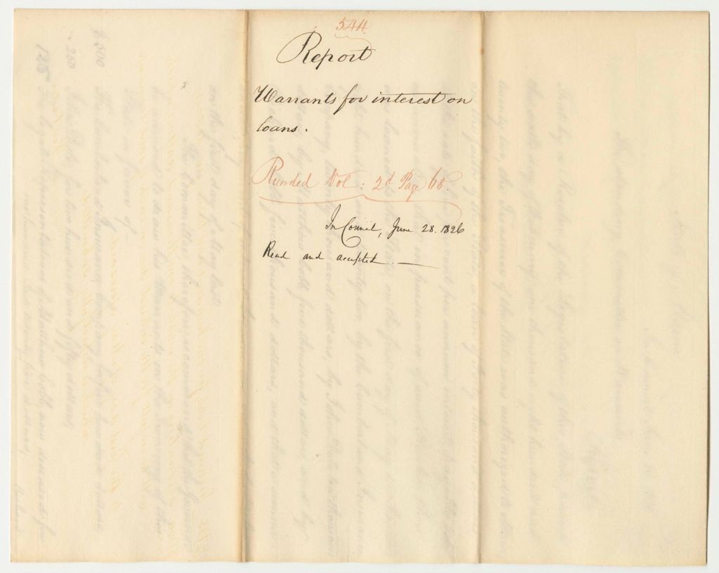 Miniature of Report 544: Report on the Warrants for Interest on Loans